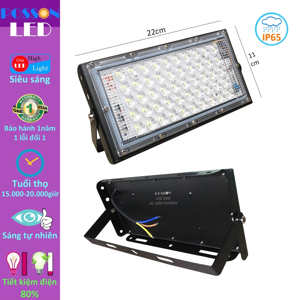 Đèn Led pha 50w siêu sáng AC220V IP65 kín chống mưa ngoài trời hắt tường rọi cây Posson LF-50x