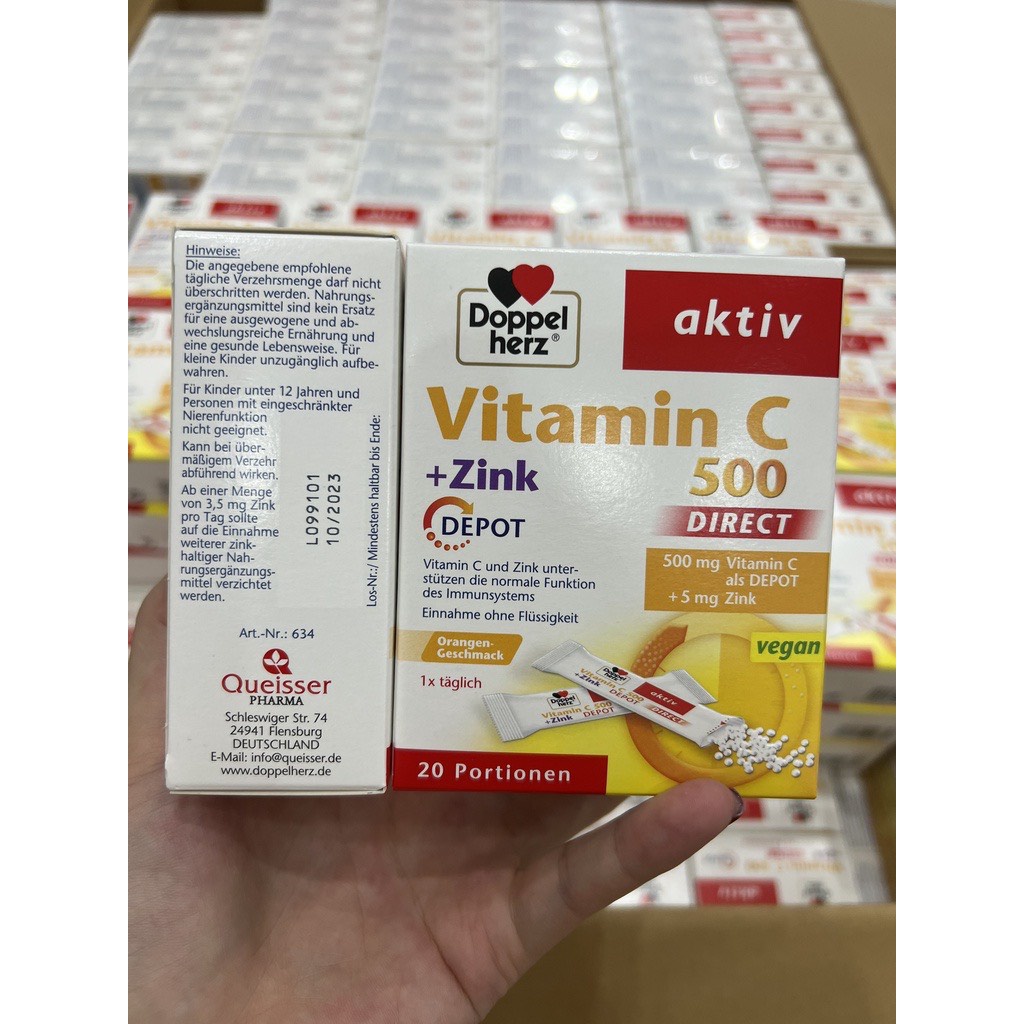 Viên bổ sung vitamin C ⚡ CAM KẾT HÀNG CHUẨN ⚡ Vitamin C 500 DIRECT + Zink Giúp Tăng Cường Đề Kháng - Hàng nội địa Đức