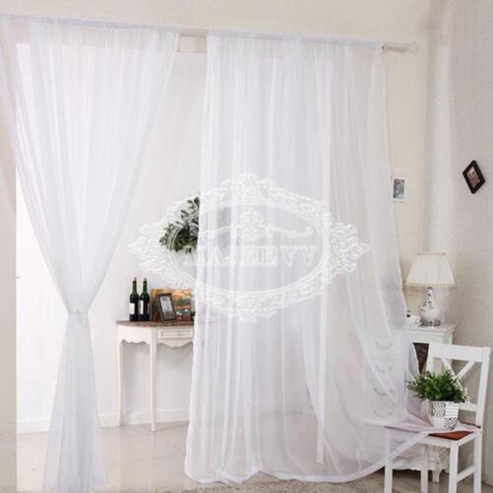Set 2 Tấm Rèm Cửa Sổ Vải Voan Trơn Kích Thước 137cm