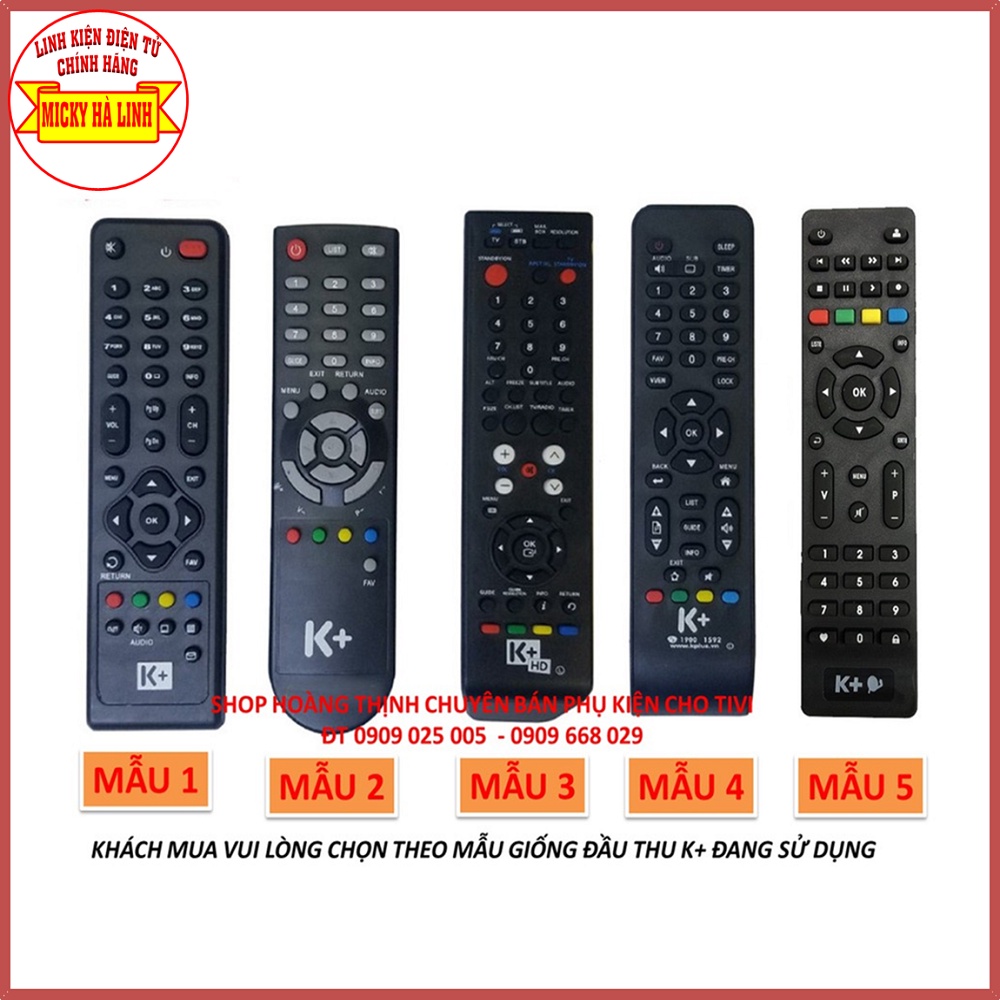 [TẶNG PIN] Điều khiển đầu thu K+ - Remote K+ SD HD (Có 5 mẫu tự chon)