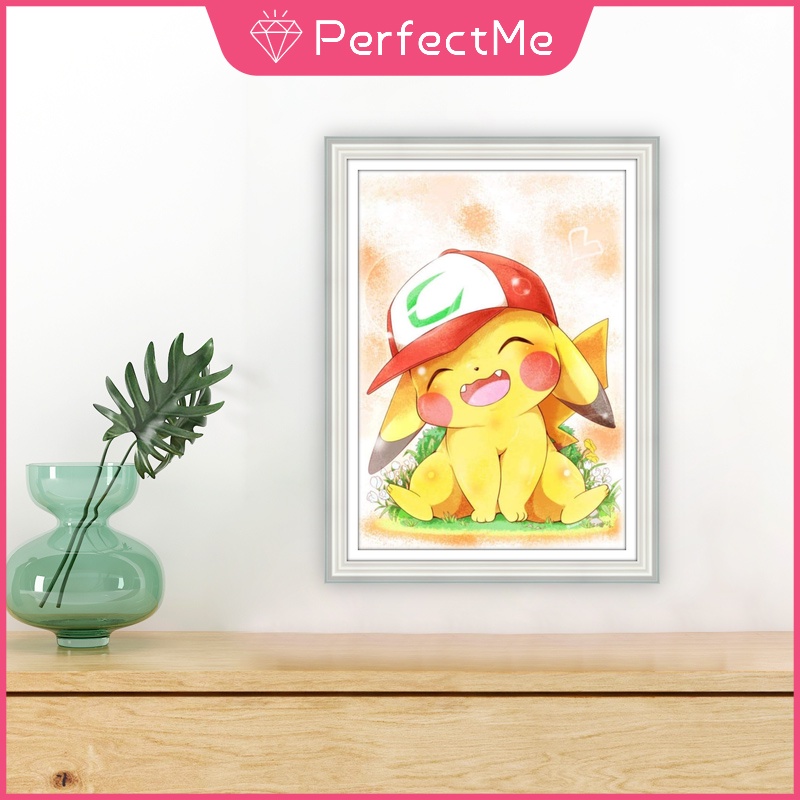 Bộ tranh đính đá 5D tự làm 30x40cm hình Pikachu hoạt hình dễ thương