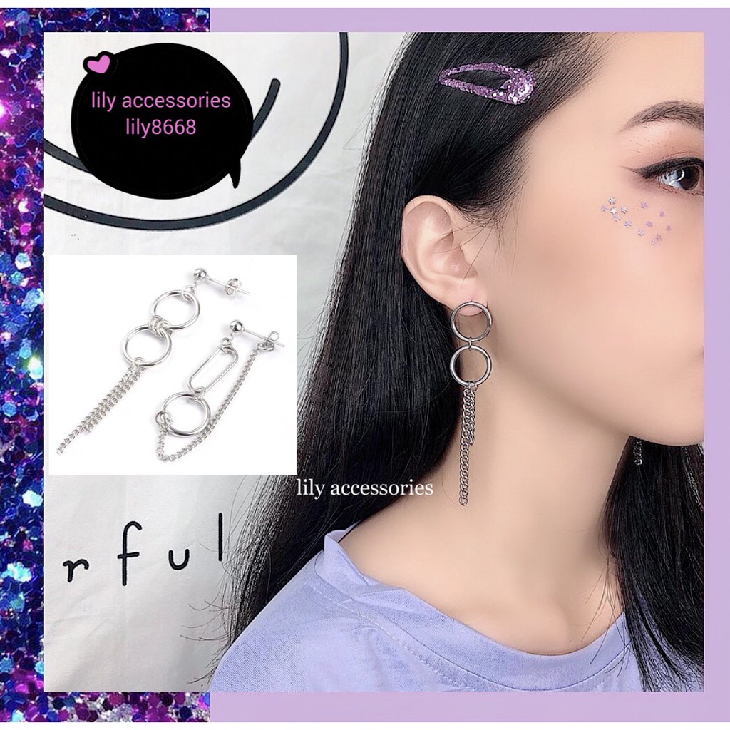 khuyên tai phối xích cá tính nam nữ phong cách hàn quốc