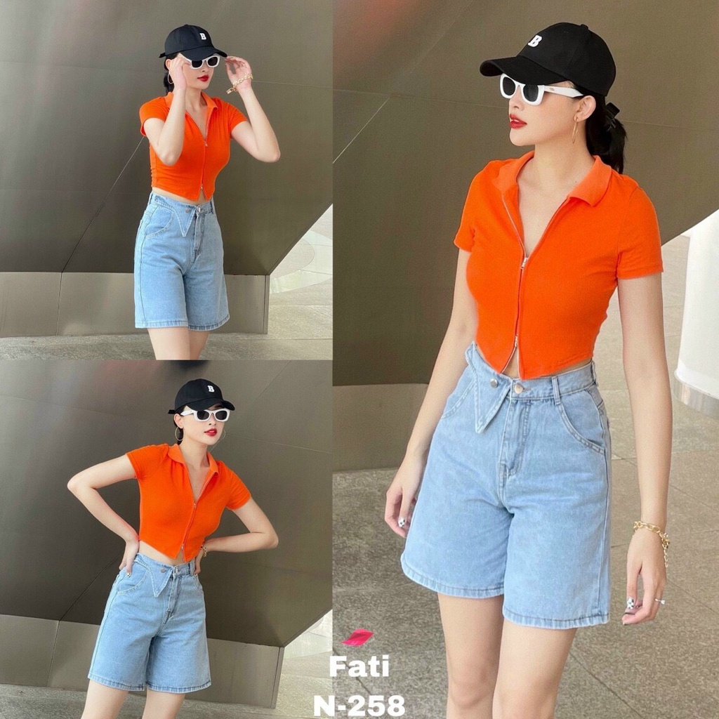 Quần short jean nữ JL JohnsonLi, jean co giãn, 2 màu, phối túi trước cá tính JL001