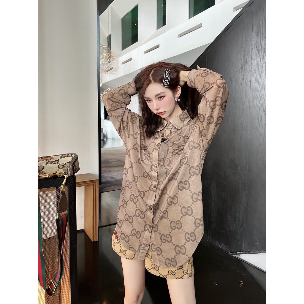 Áo sơ mi nữ thời trang cao cấp Gucci GC họa tiết Monogram độc đáo