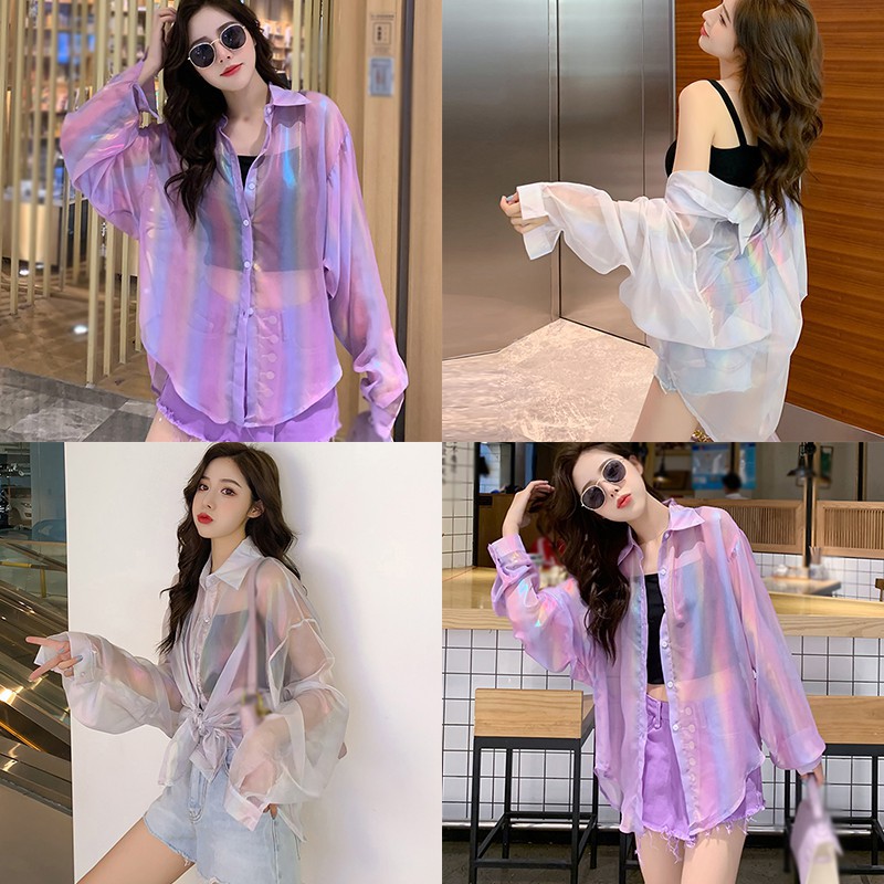 Áo Sơ Mi Chiffon Màu Trơn Dáng Rộng Chống Nắng Thời Trang Mùa Hè Cho Nữ