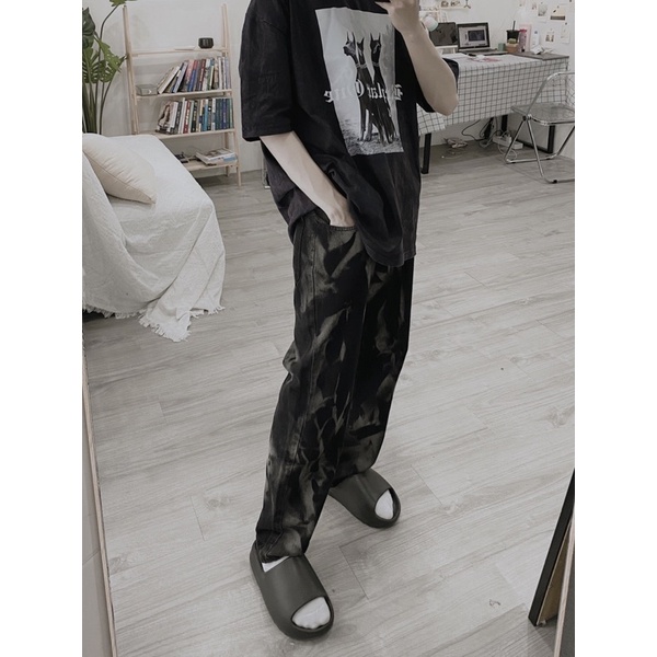 quàn baggy jeans ống suông nam nữ unisex loang màu