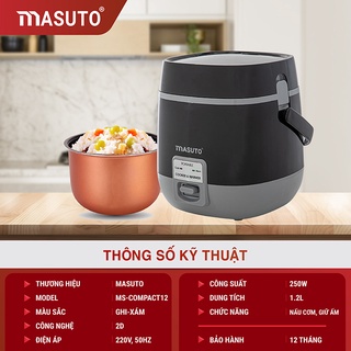 [Mã ELHA22 giảm 6% đơn 300K] Nồi cơm điện mini MASUTO MS - compact12 lòng niêu 1,2l có thể nấu 2-3 người ăn