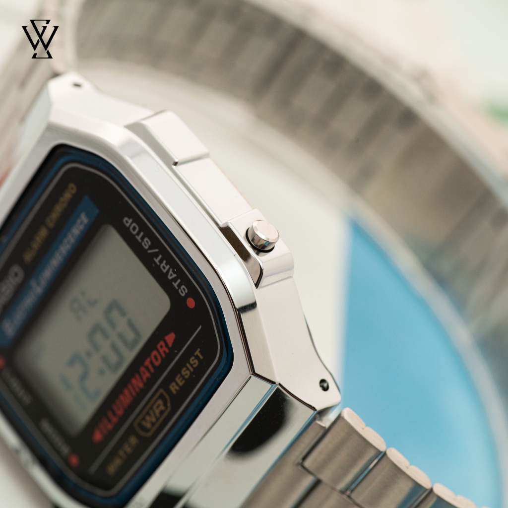 Đồng Hồ Điện Tử Nam Casio WATCHSTORE A168WA-1DF Thiết Kế Mặt Kính Vuông Nhựa 36mm, Dây Đeo Kim Loại Chắc Chắn