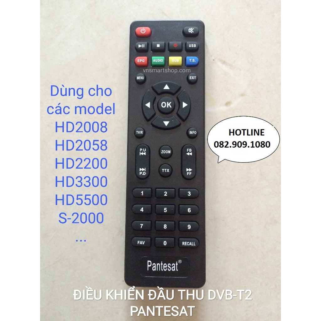 Điều khiển Đầu thu Pantesat . Remote đầu thu DVB-T2 Pantersat dùng cho các model HD2200 HD3300 HD5500 S2000