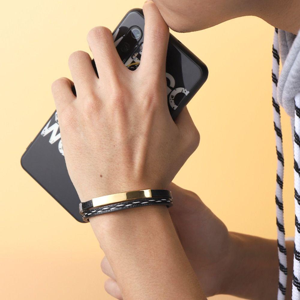 Vòng Tay Da Bện Chống Nước Phối Thép Titan Phong Cách Hip Hop Hàn Quốc Cá Tính Cho Nữ