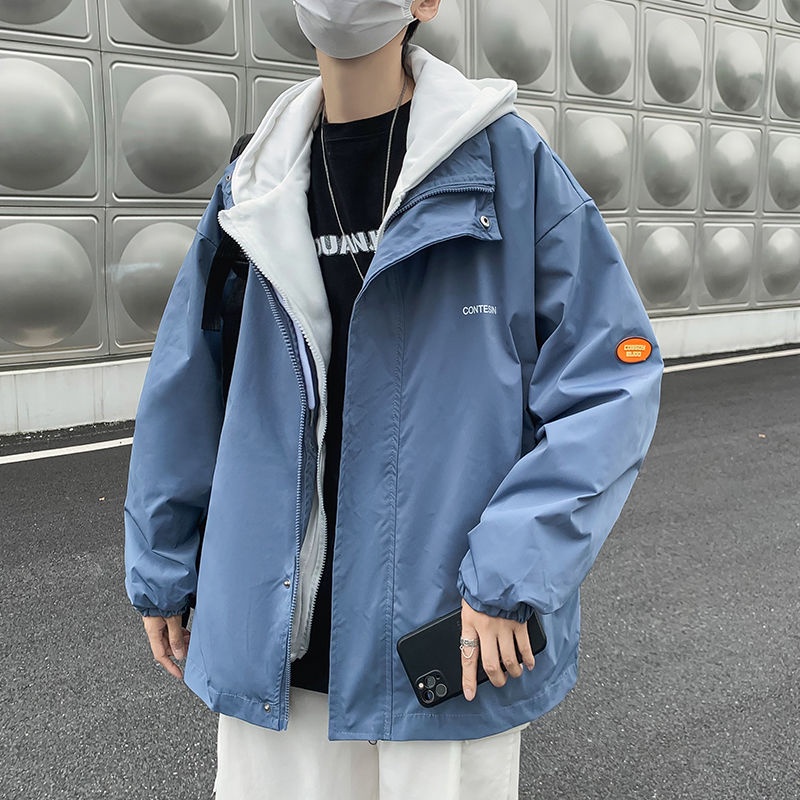 Áo khoác nam bomber hàn quốc Áo Khoác Áo Khoác Hoodie Giả Hai Lớp Dáng Rộng Thời Trang Xuân Thu 2022 Dễ Phối Đồ Cho Nam