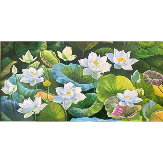 Tranh đính đá theo yêu tranh hoa sen trắng150*80cm