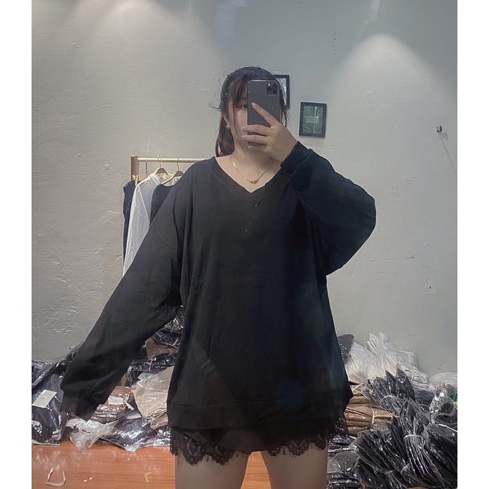 Áo thun trơn dài tay cổ v bigsize