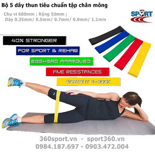 [𝑳𝑶𝑨̣𝑰 𝑻𝑶̂́𝑻] có túi-Bộ 5 Dây mini Band, Dây cao su kháng lực miniband Valeo tập chân mông