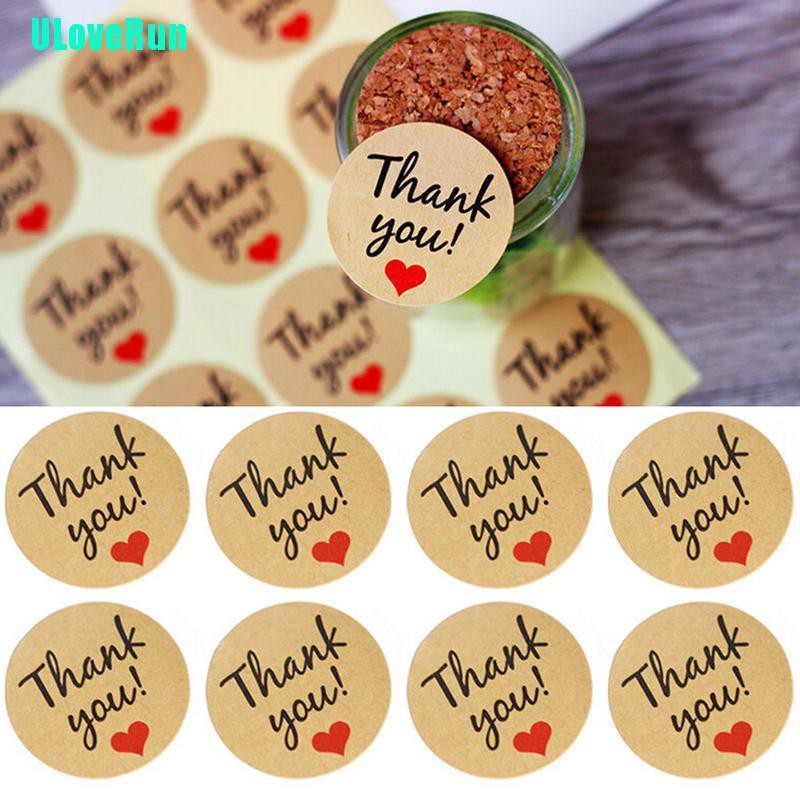 Bộ 60 Sticker Giấy Kraft Hình Trái Tim In Chữ Thank You Dùng Để Trang Trí Gói Bánh
