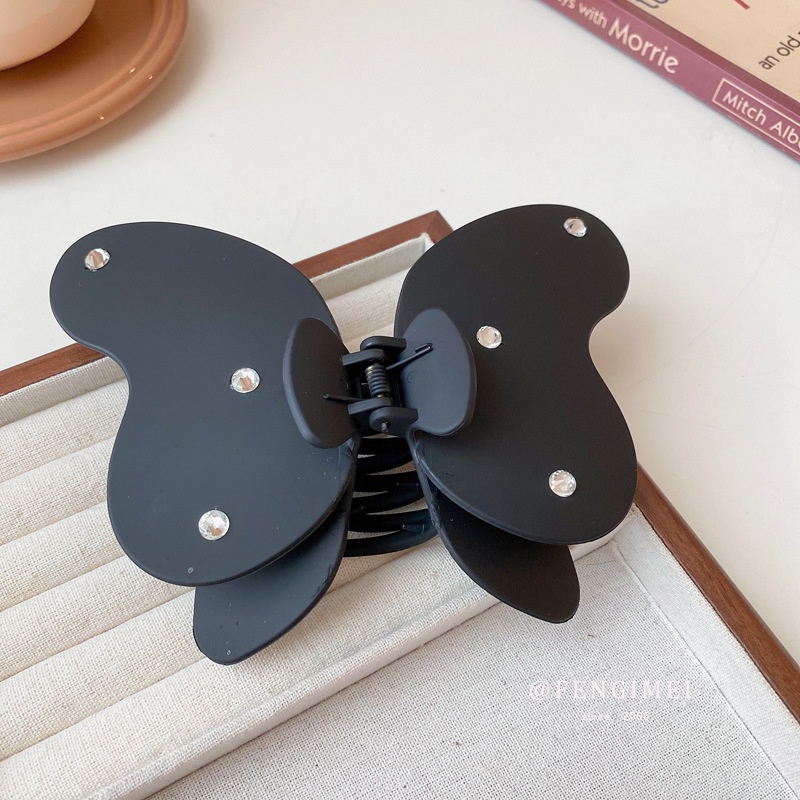 Kẹp Tóc Cá Mập Đính Kim Cương Đen Lớn Phong Cách Hàn Quốc