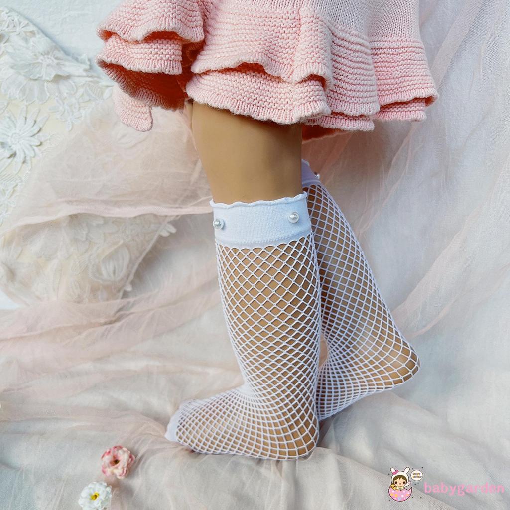 Vớ Lưới Dài Đến Đầu Gối Đính Nơ/Ngọc Trai Thời Trang Cho Bé Gái Từ 1-5 Tuổi
