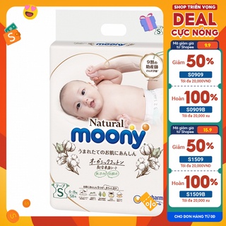 Tã/bỉm moony natural nội địa nhật bông organic dán nb63/s58/m46/l38