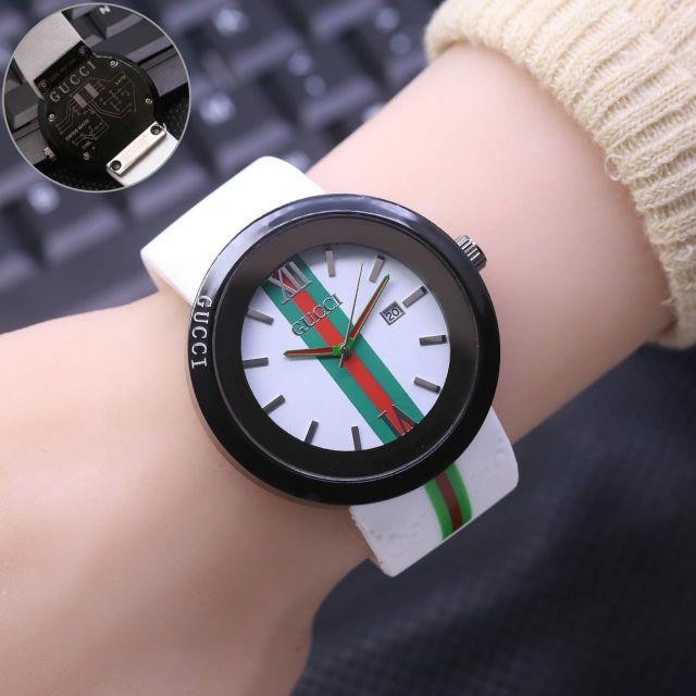 Nhẫn Đồng Hồ Gucci Đường Kính 4Cm Màu Đen / Trắng Bằng Cao Su Thời Trang Sang Trọng Cho Nữ