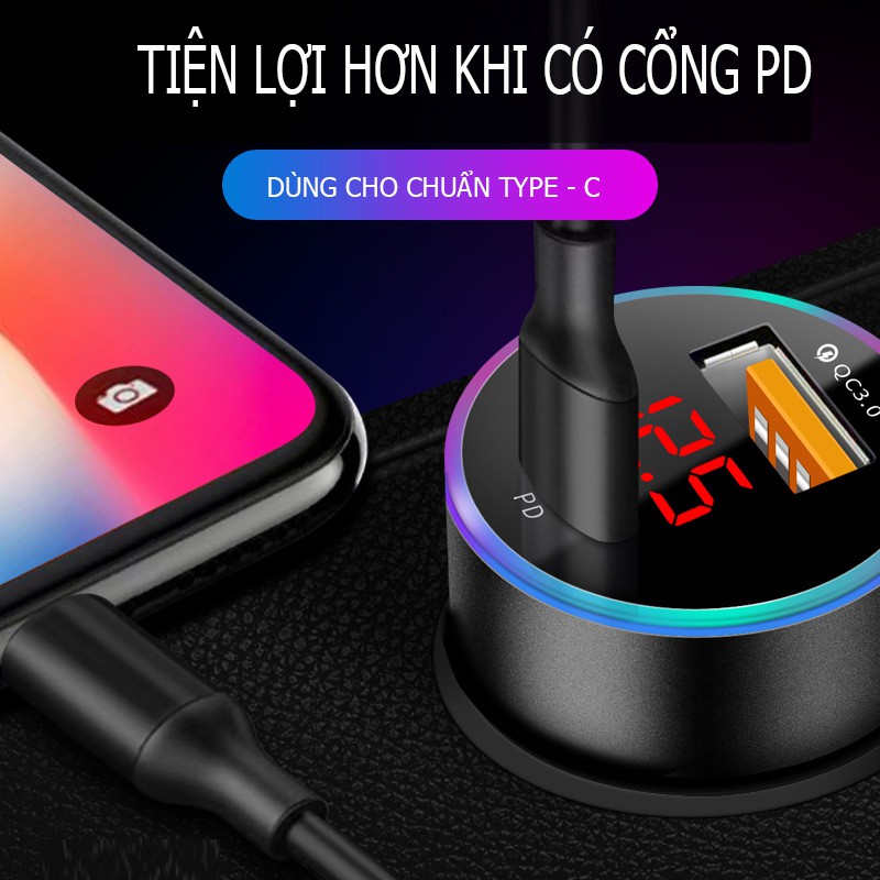 [Hàng cao cấp] Tẩu sạc nhanh 36W QC 3.0 ô tô xe hơi - Công Nghệ Qualcomm 2 cổng USB và PD