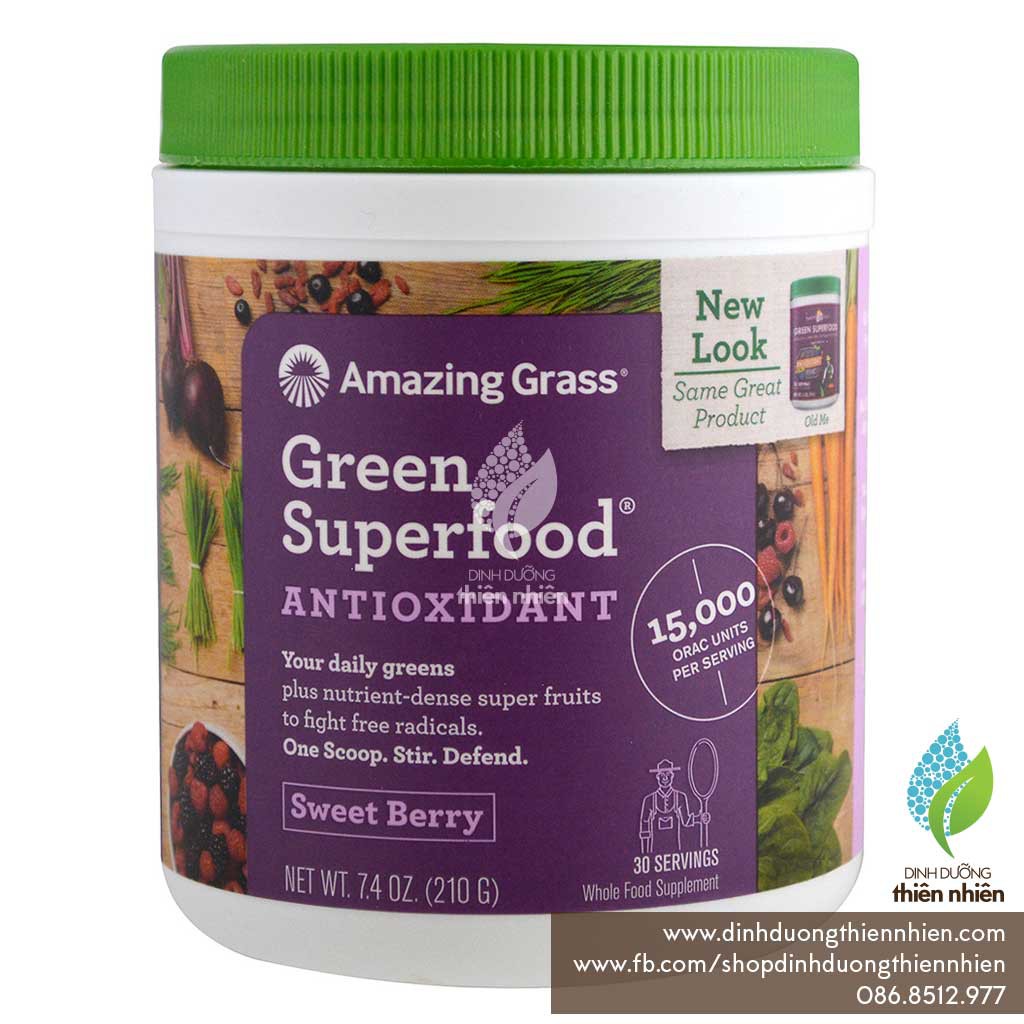 Hỗn Hợp Bột Uống Rau Củ Quả Hữu Cơ Amazing Grass Green Superfoods, Vị Dâu Sweet Berry