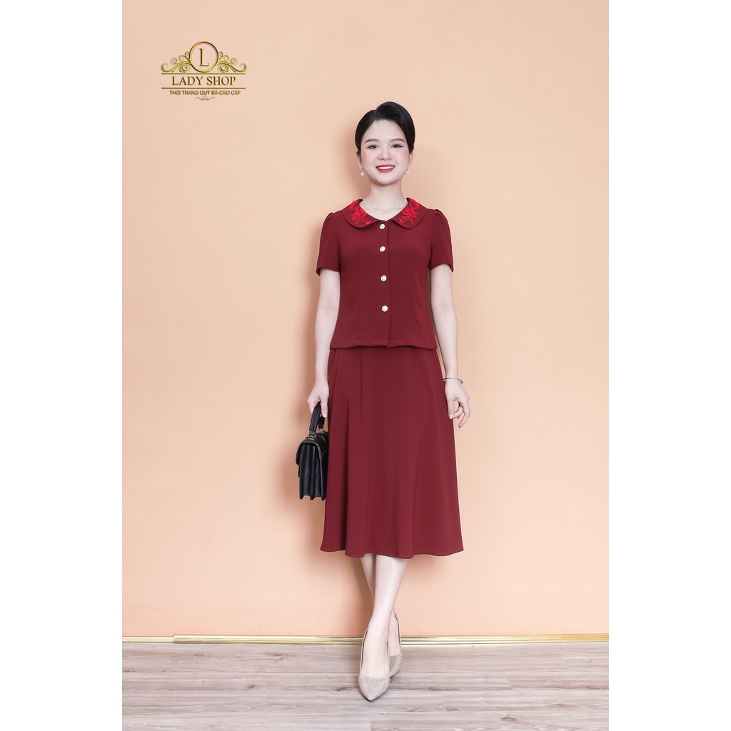 Set áo cổ sen chân váy xòe Ladyshop thời trang trung niên cao cấp TK951