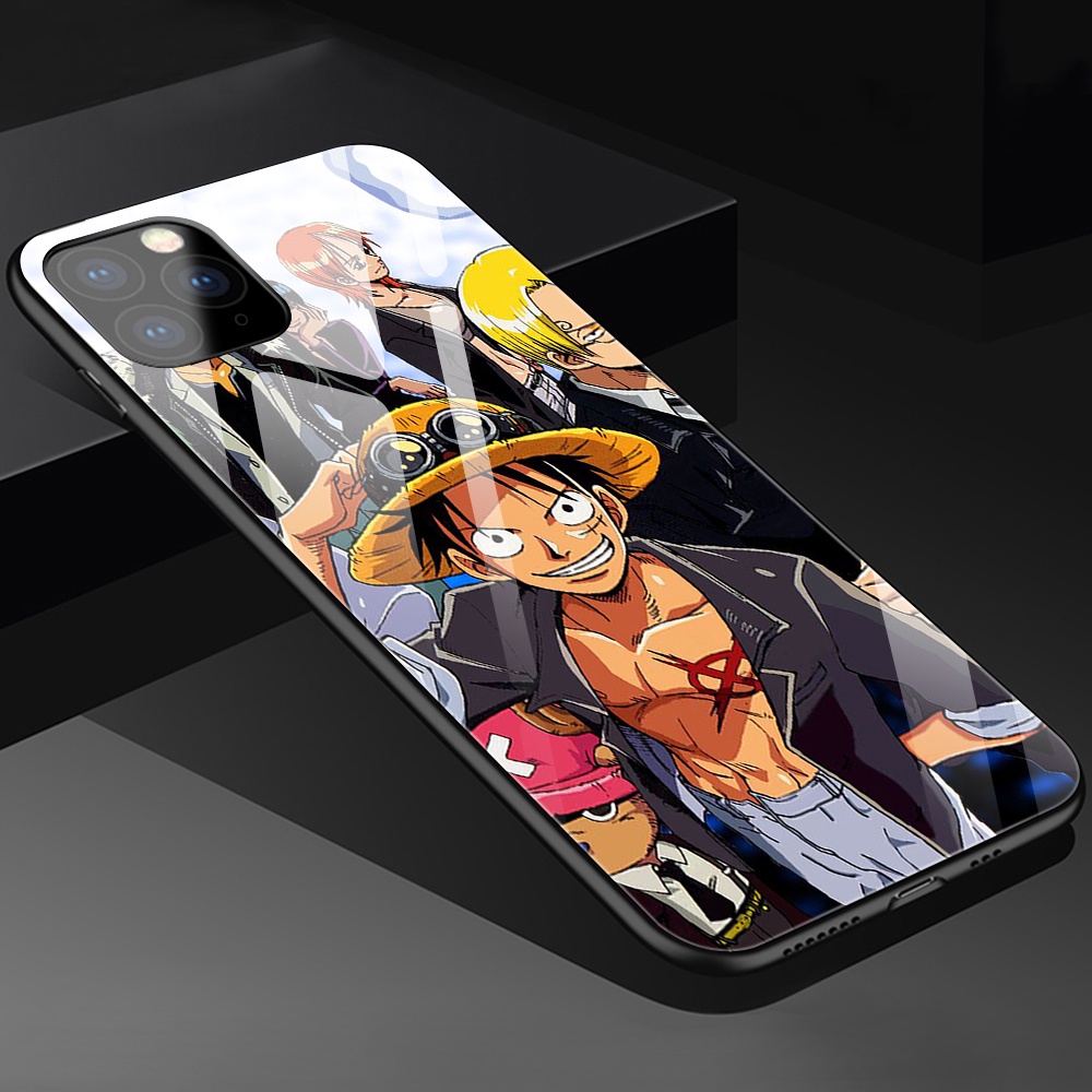 Ốp Điện Thoại Kính Cường Lực In Hình One Piece Cho iPhone 13 Pro Max 11 12 X XS iPhone 7 8 Plus SE 2020