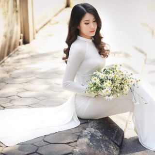 Bộ áo dài trắng chiffon 4 tà
