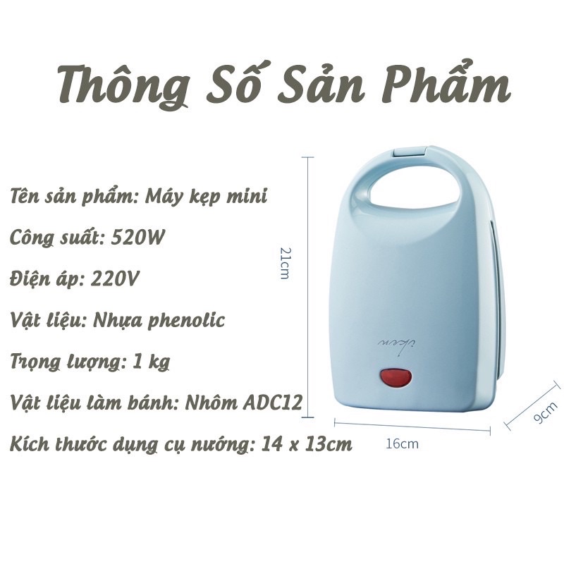 [sẵn] Máy kẹp nướng bánh mì, humberger, sandwich, rán trứng, nướng thịt 2 mặt mini đa năng Jen.S IKEN AK-C012