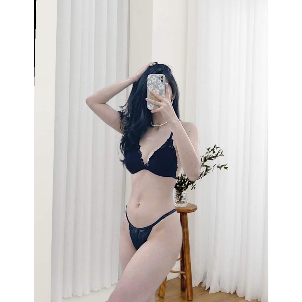 Bộ đồ lót ren đen dây♥️FREESHIP♥️ Ren cao cấp Sexy gợi cảm có dây ôm ngực nguyên set gồm áo lót + quần lót