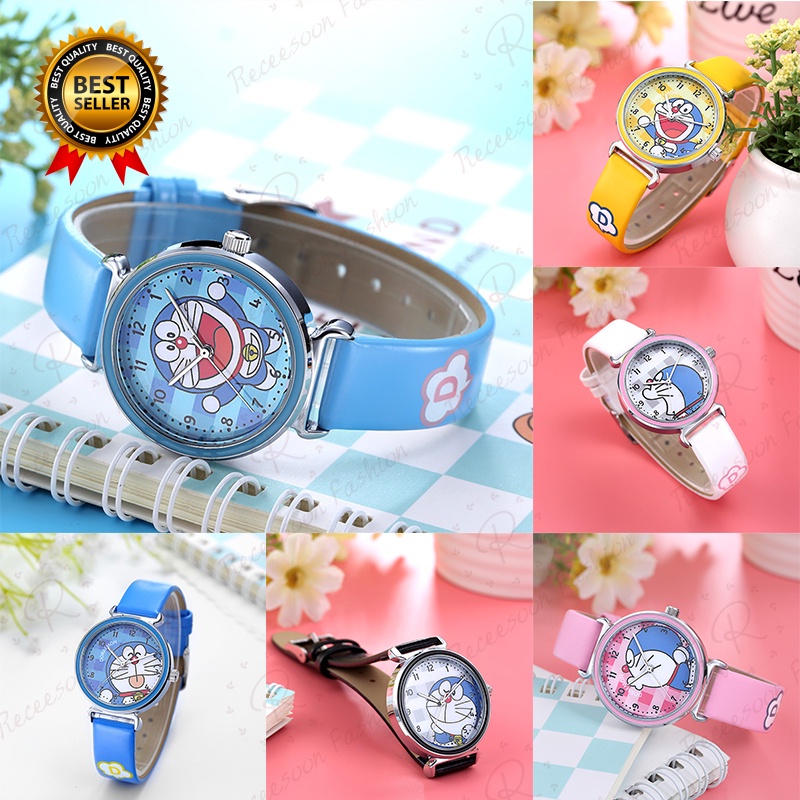 Đồng hồ thiết kế máy thạch anh có dây bằng da họa tiết Doraemon