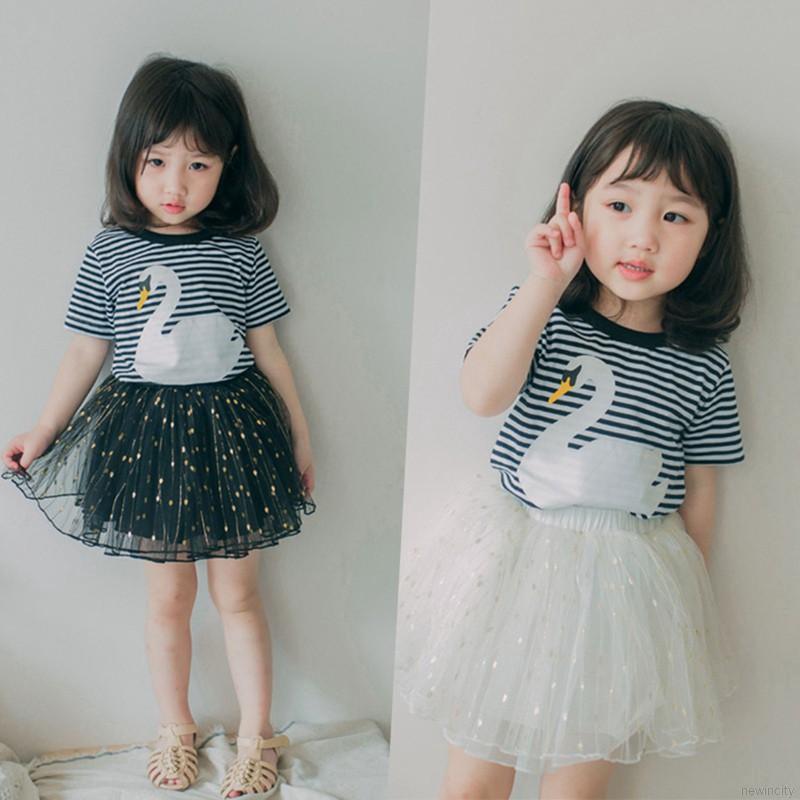 Set áo thun kẻ sọc phối chân váy xòe đáng yêu cho bé gái