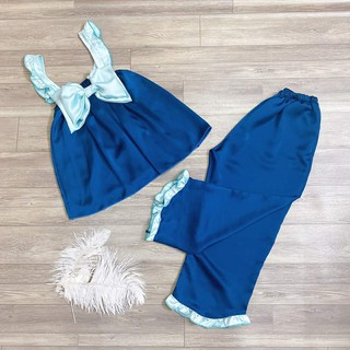 Set lửng mặc nhà lụa mềm mịn cánh tiên phối nơ