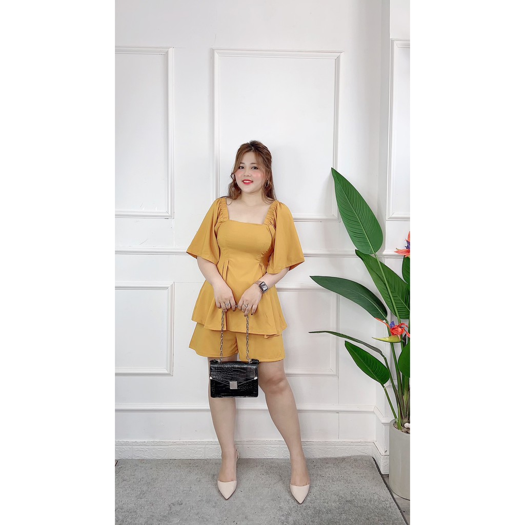 Set bộ peplum bigsize áo cổ vuông quần đùi ống rộng dành cho người béo mập 55-90kg - Mặc nhà,đi chơi hoặc dạo phố