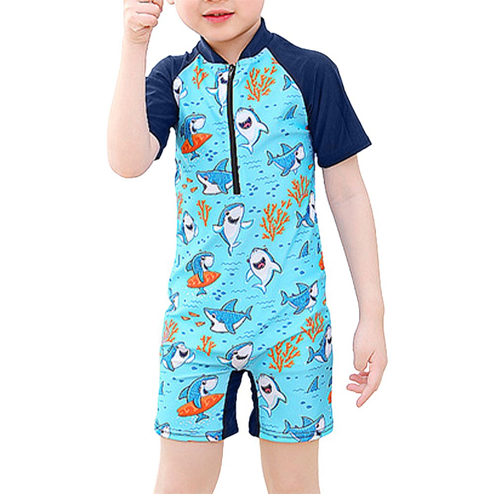 1-6 Years Old Girls Short Sleeve Suit Swimsuit Zipper Cartoon Unicorn Summer