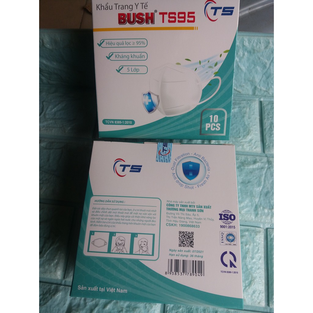 Khẩu trang y tế kháng khuẩn 5 lớp BUSH TS95 (10 cái /hộp )