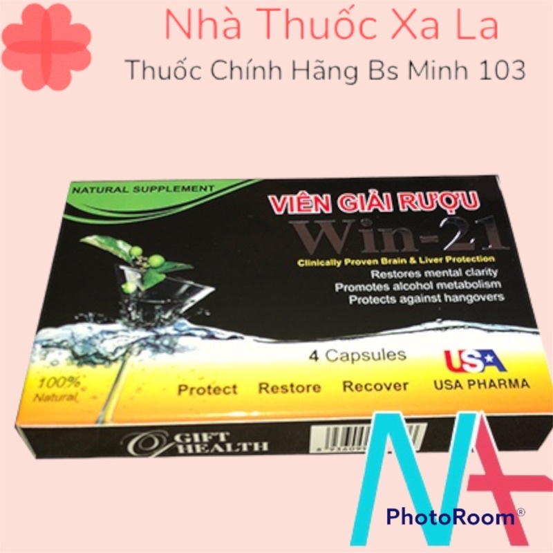 Viên giải rượu Win-21 USA hộp 4V, Uống 2 viên chống say trước khi uống rượu bia, Giúp giải rượu nhanh chóng giải độc gan