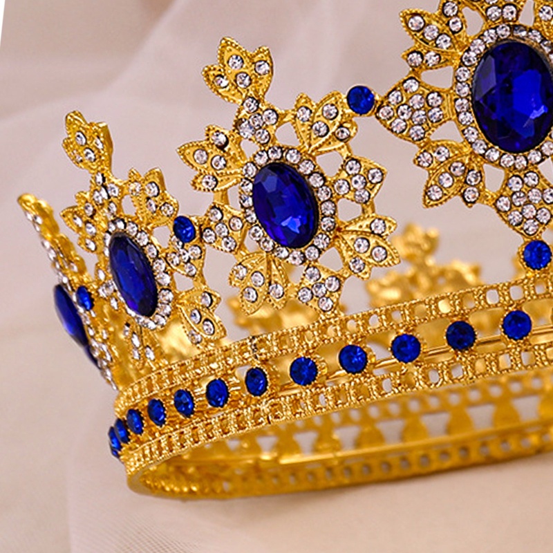 Cài Tóc Vương Miện King Queen Đính Đá Màu Xanh Dương Cho Cô Dâu