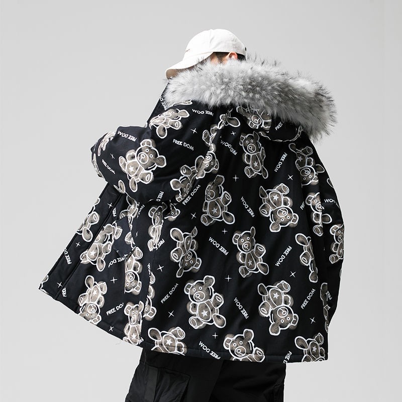 Áo khoác họa tiết gấu chất liệu đệm vải cotton cổ lông dày dặn thích hợp dành cho mùa đông | BigBuy360 - bigbuy360.vn