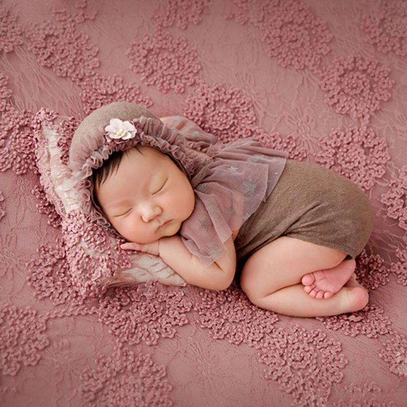 Mary☆2Pcs/set Newborn Baby Photo Props Outfits Wraps Hat Clothes Set Infants Full Moon Photography