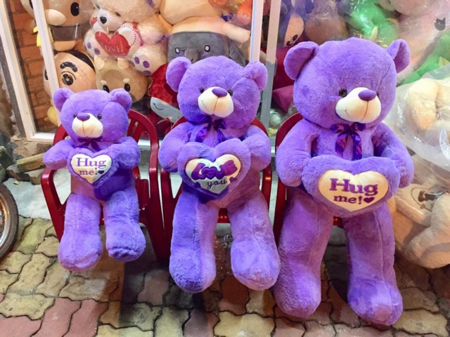 Gấu teddy ôm tim bông khổ vải 80cm hình thật