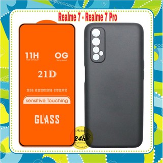 Cường Lực Realme 7 / Realme 7 Pro Full Màn hình + Ốp dẻo đen cao cấp chống bám bẩn có gờ bảo vệ Camera