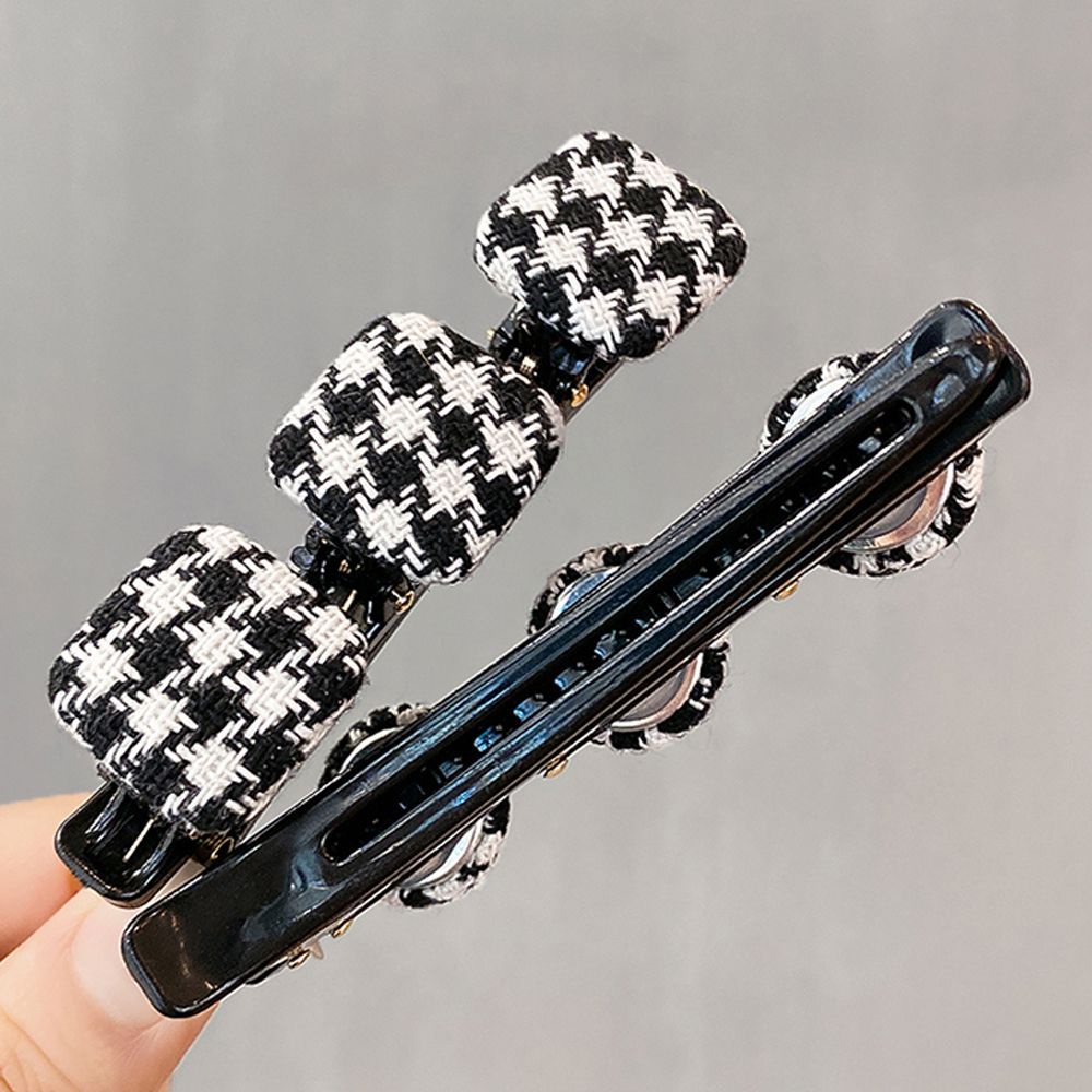 Kẹp bện tóc hình vuông / hình tròn họa tiết ca rô phong cách Hàn Quốc xinh xắn dành cho nữ