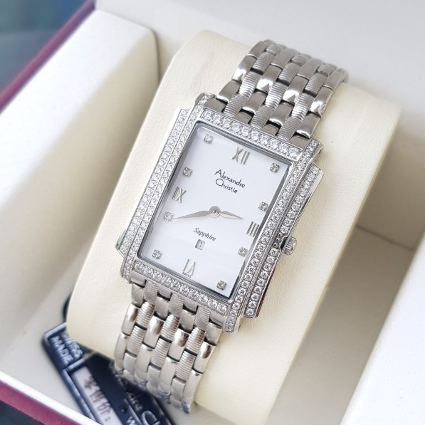 Đồng hồ Cặp đôi Alexandre Christie Chính hãng, mặt vuông, mầu trắng, kính Sapphire, chống xước, chống nước