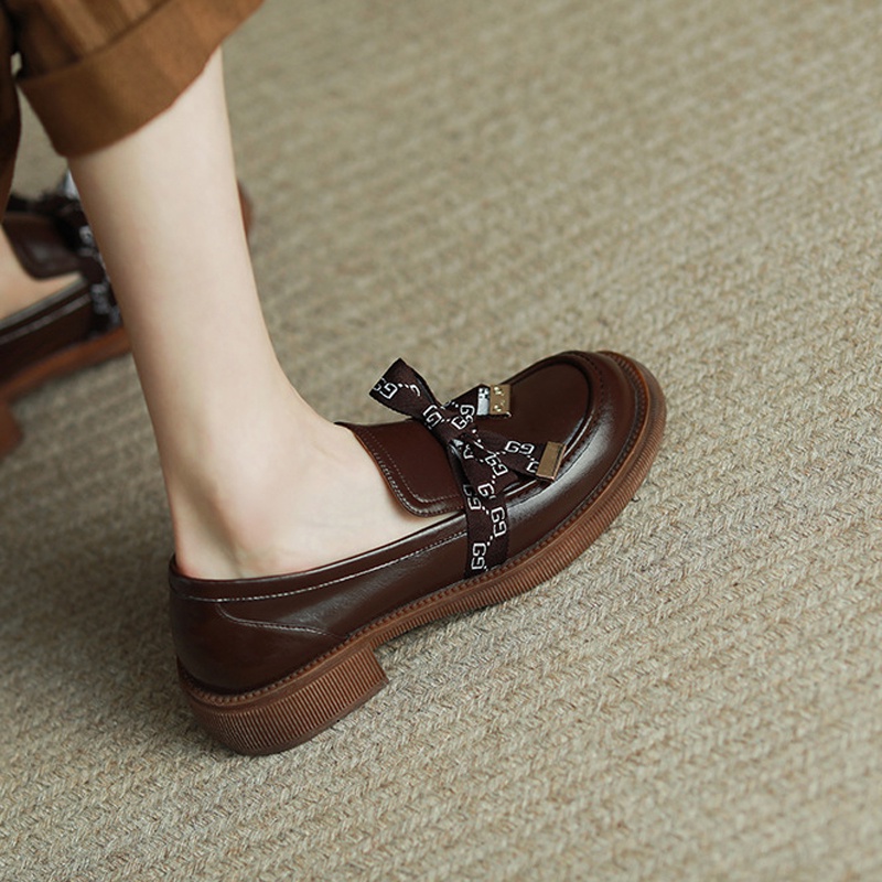 Giày lười da IELGY đính nơ thời trang cho nữ