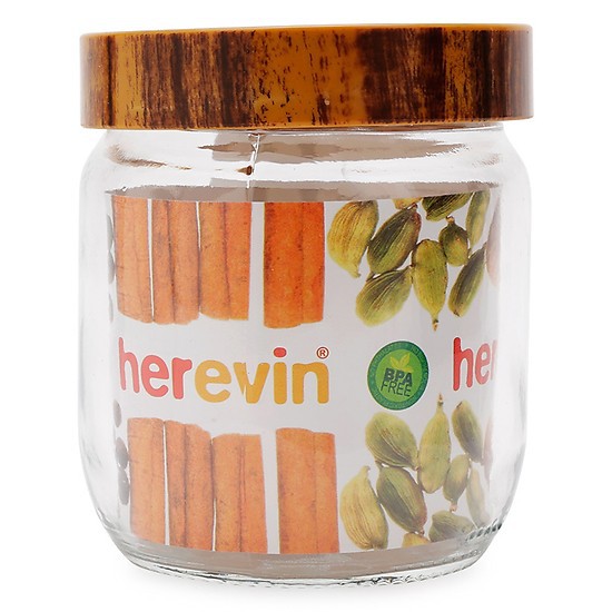 Bộ 3 Hũ Thủy Tinh Tròn Trơn Nắp Woody Herevin 425ml - HEHU231357-205