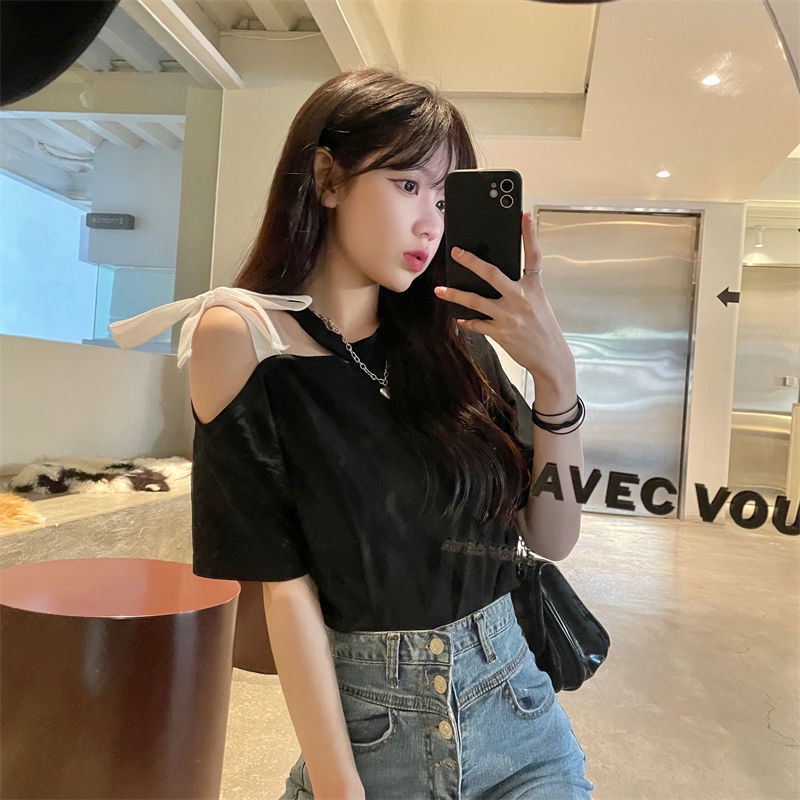Áo Thun Crop Top Tay Ngắn Hở Vai Phong Cách Hàn Quốc Thời Trang Mùa Hè Mới Cho Nữ