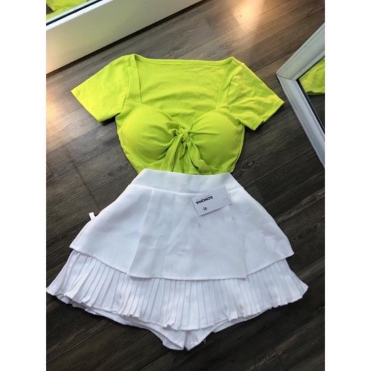 🌱ÁO CROPTOP THẮT NƠ NGỰC TAY NGẮN, CÓ MÚT VẢI BORIP CAO CẤP 🌱