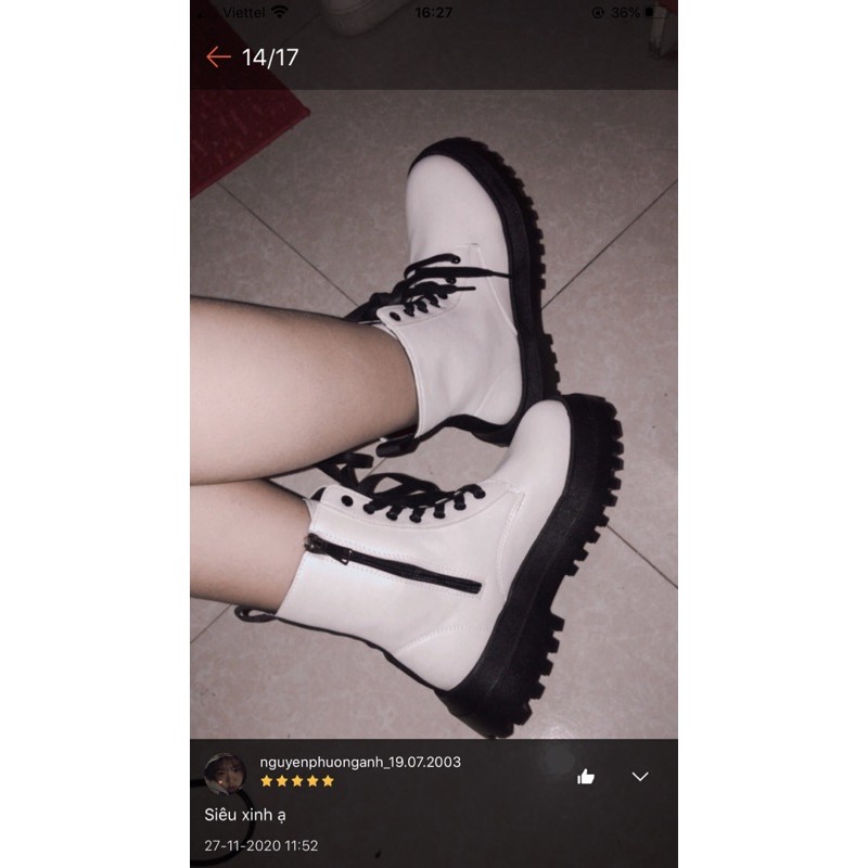 Sẵn, Boot da trắng / đen. GIÀY MARTINS  bốt đùi