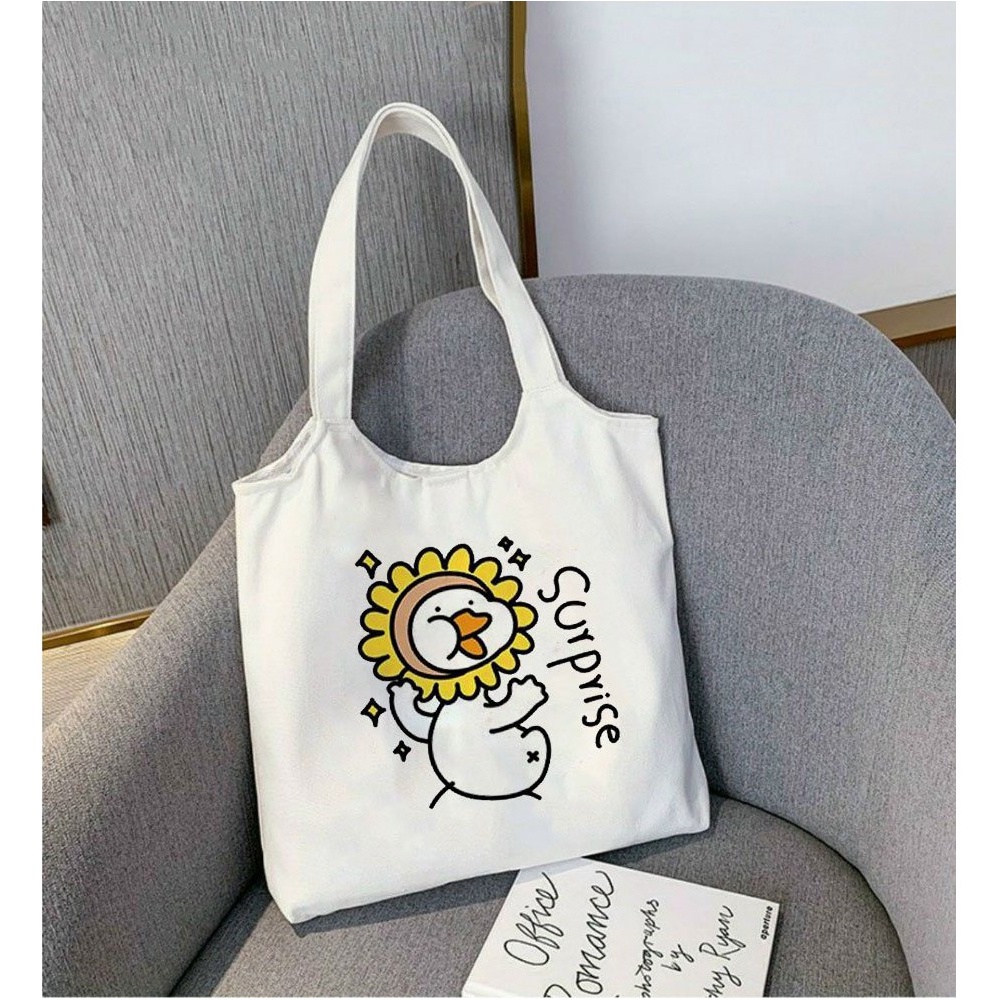 TOTE CANVAS VỊT FORM TRÒN TÚI VẢI ĐEO VAI BAG NÚT BẤM SIZE LỚN AOMIVN DU LỊCH DẠO PHỐ CÁ TÍNH